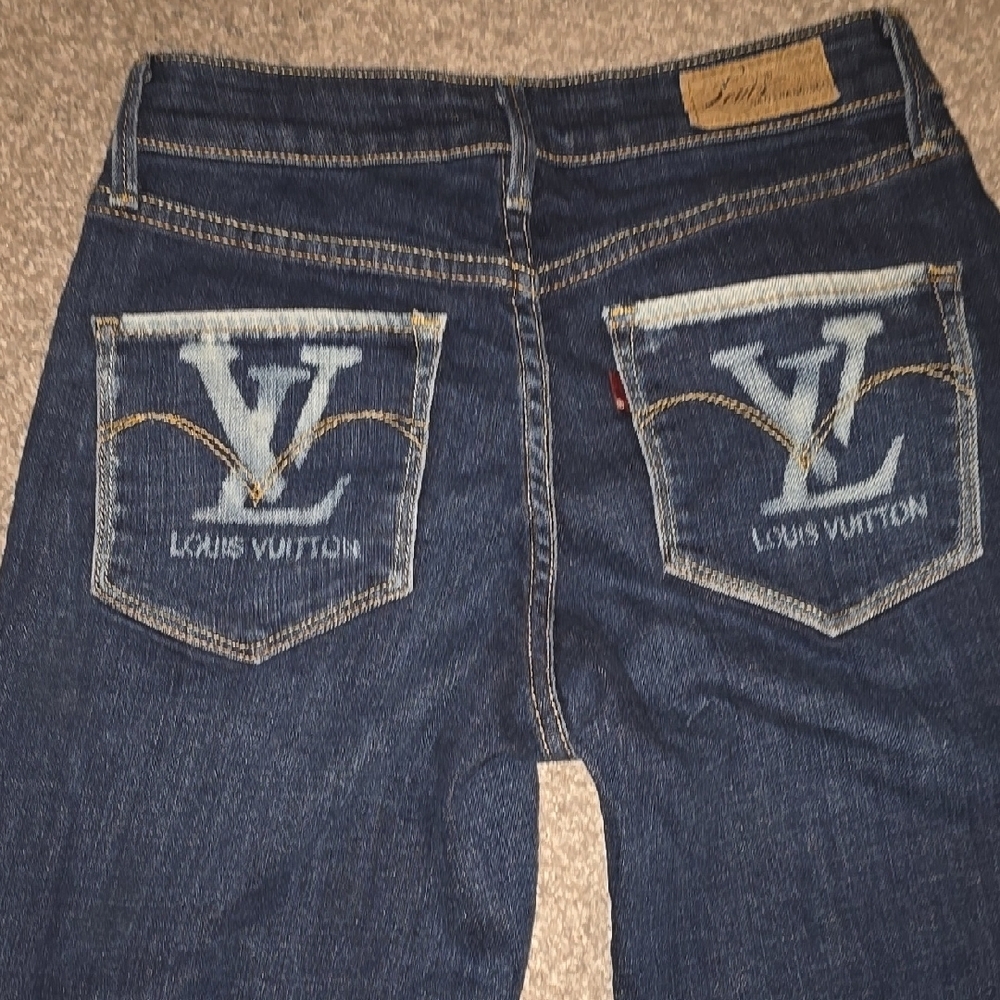 Dark Blue Flare Jeans with LV iconic Pattern - Picture 4 of 8